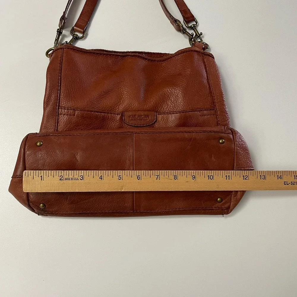 American Leather Co. Austin Cognac Brown Leather Triple Entry Bucket Bag READ B8